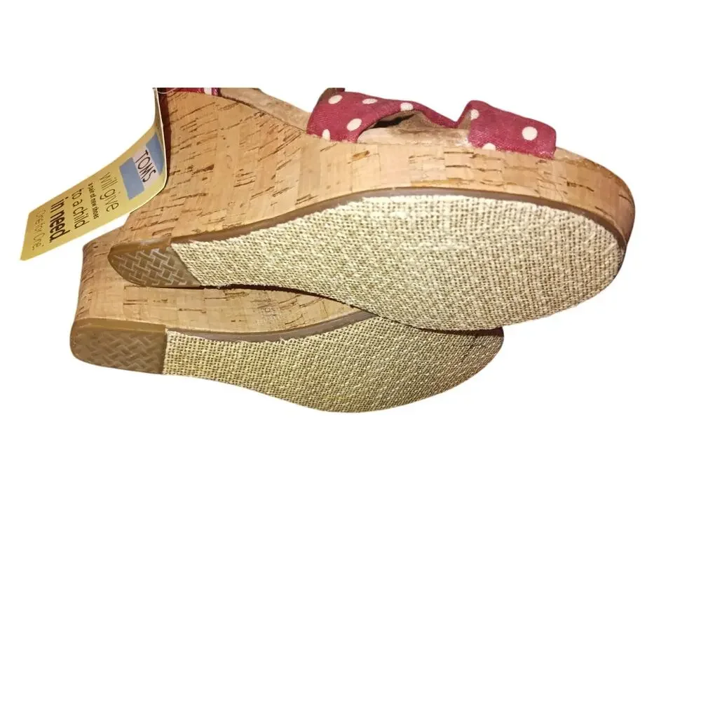 TOMS Red Polka dot Strappy wedge shoes size W5 NWT